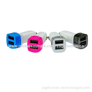 Dual-USB Ports Car Chargers, 5V DC/2.1A, Can Charge iPod, iPhone and Other Mobile Phones, 12-24V